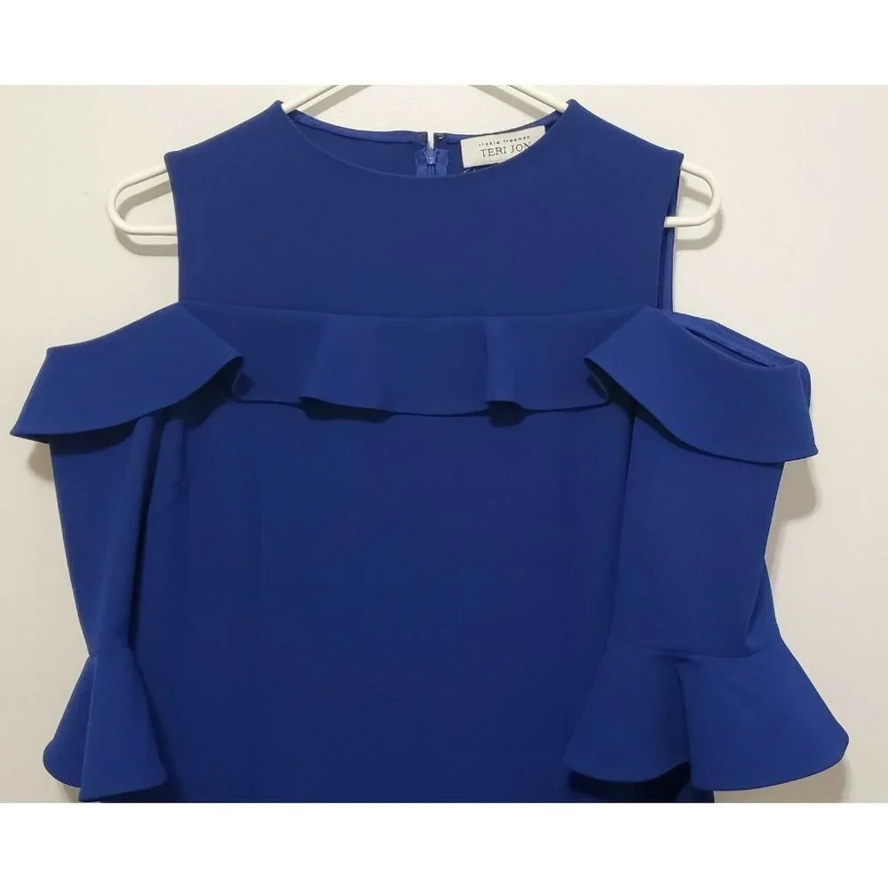 Teri Jon Royal Blue Stretch Cold Shoulder Dress - Picture 3 of 9